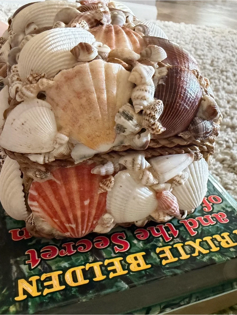 Vintage Shell-Covered Decorative Box in Cream, Brown, Pink